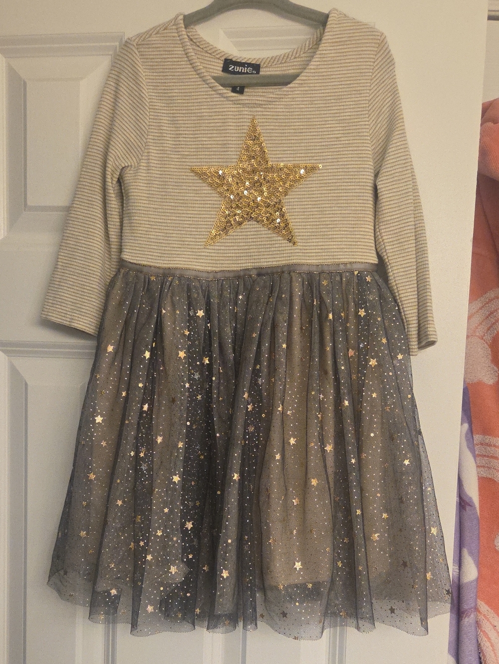 Zunie Gray & Gold Star Tulle Dress